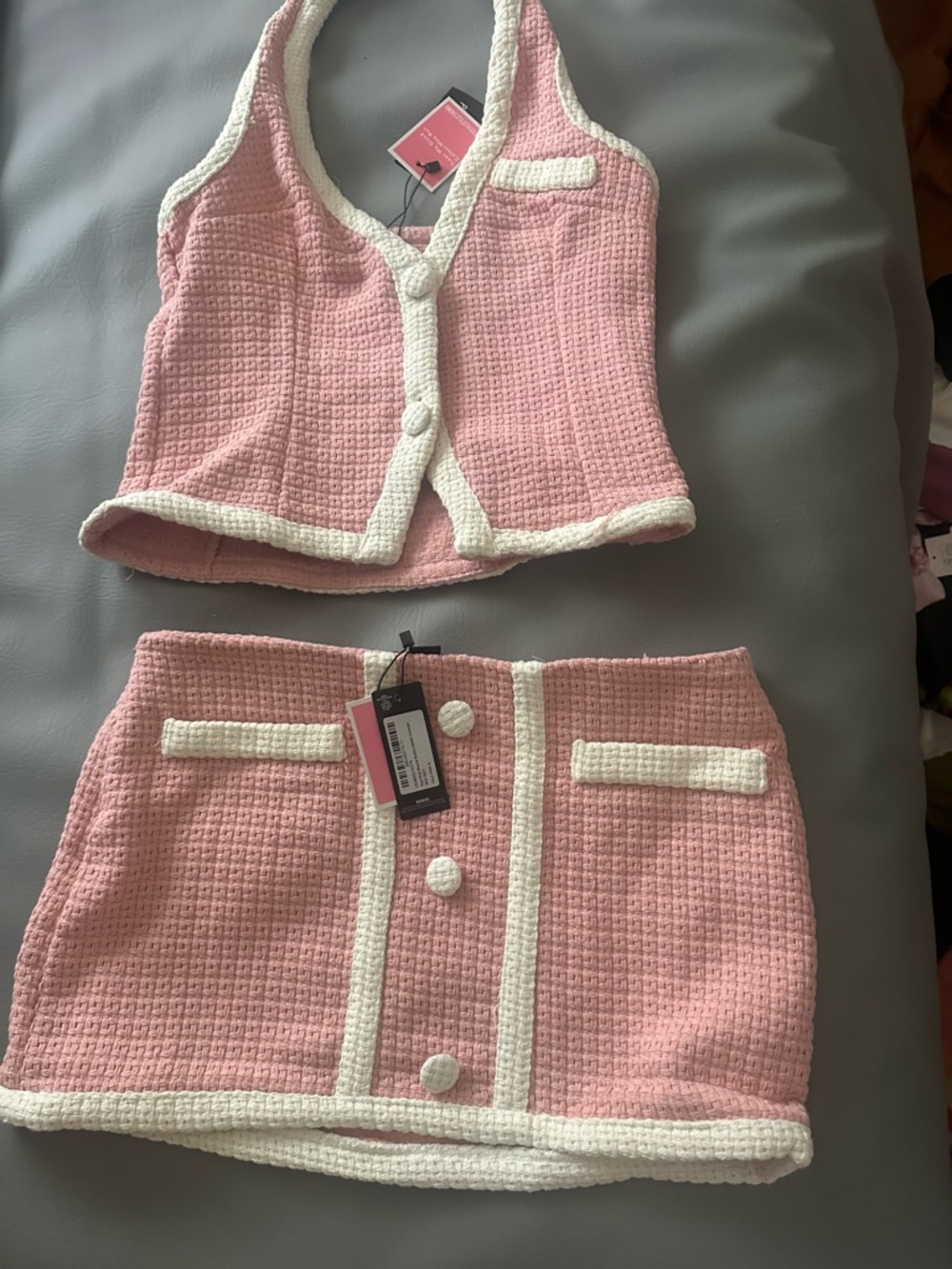 Pink Two-Piece Waffle Knit Tank & Mini Skirt Set bundle